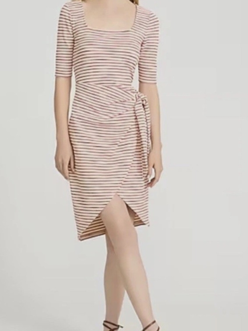 Express Pink Striped Tie-Waist Midi Dress - Picture 6 of 7